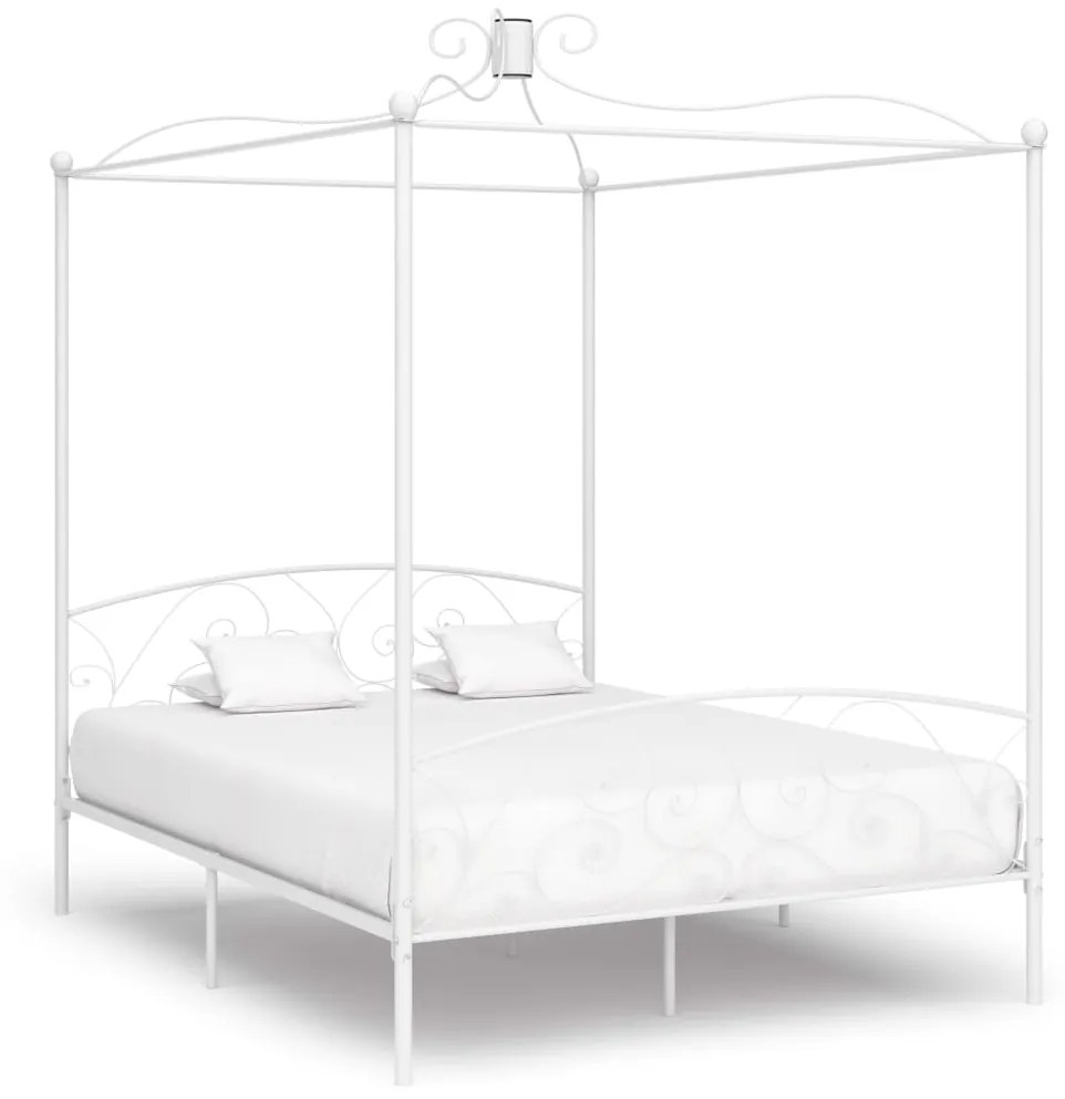 Letto a baldacchino bianco in metallo 160x200 cm