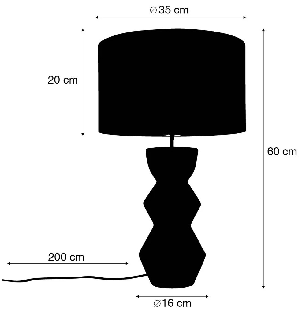 Lampada da tavolo di design con paralume in velluto nero verde e oro 35 cm - Alisia