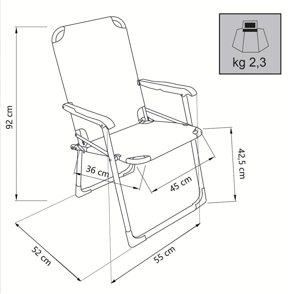 poltrona da spiaggia e campeggio pieghevole in alluminio e textilene cm 52 x 55 x 92 h