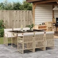 Set da Pranzo da Giardino 7 pz con Cuscini Beige in Polyrattan 3210730