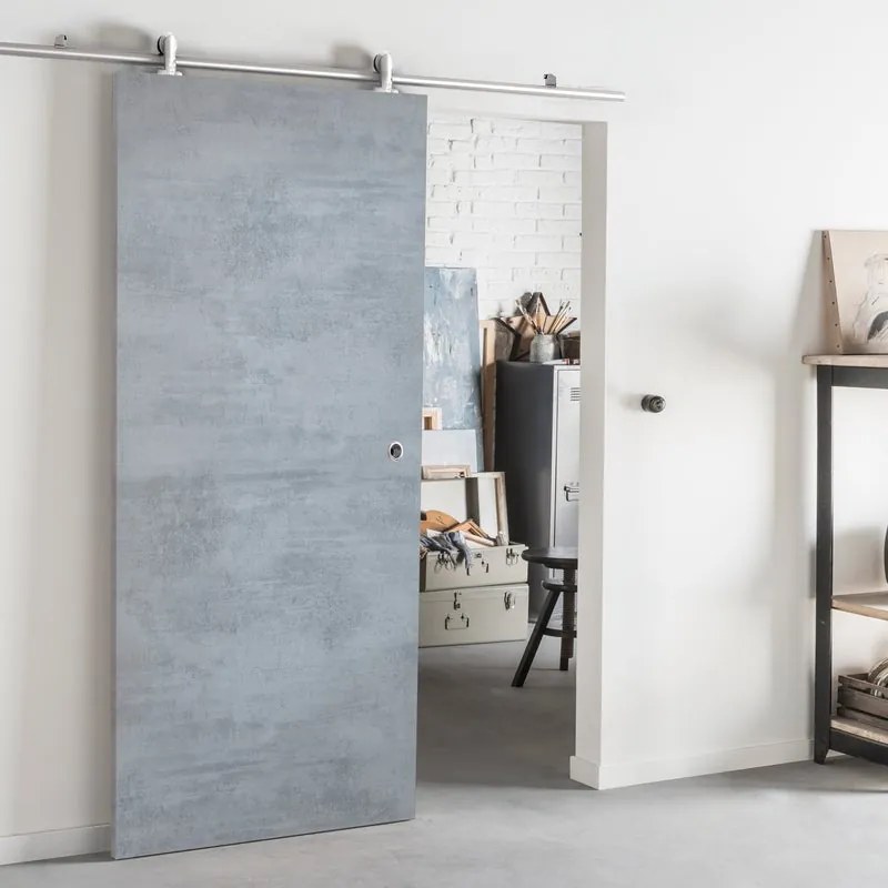 Porta scorrevole Cemento in alluminio grigio, L 92.5 x H 211.5 cm, con binario Ermes Reversibile