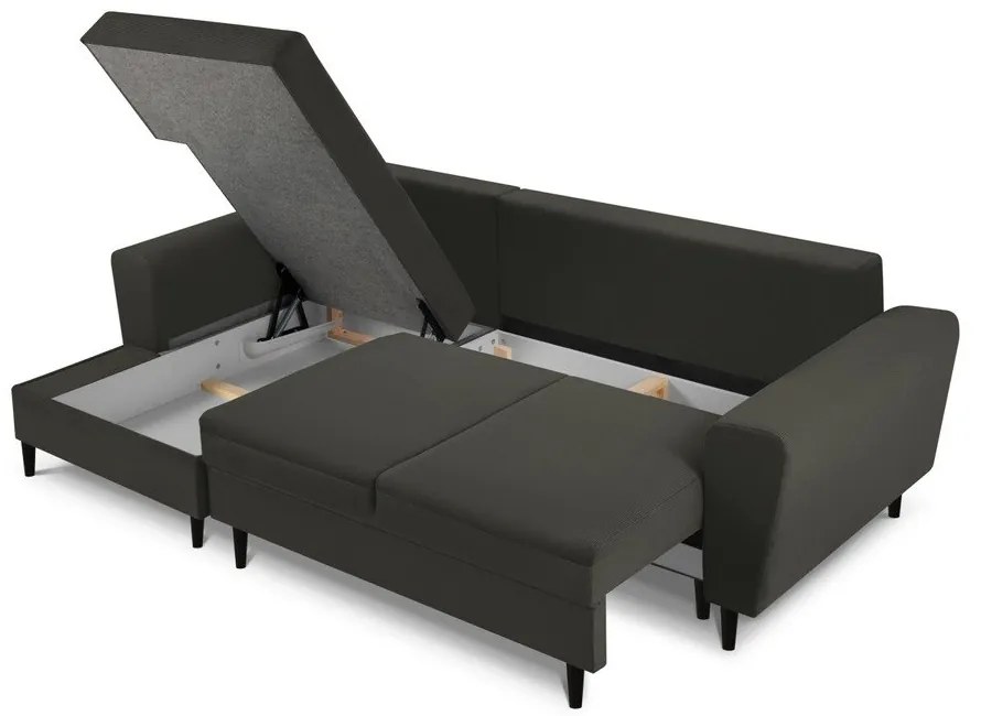 Divano angolare nero allungabile e con contenitore (con penisola a sinistra/con chaise lounge) con rivestimento in velluto a coste Kyoto – Cosmopolitan Design