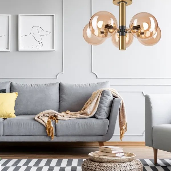 Lampadario a sospensione con supporto rigido ROLLO 5xE14/5W/230V oro/fumé beige