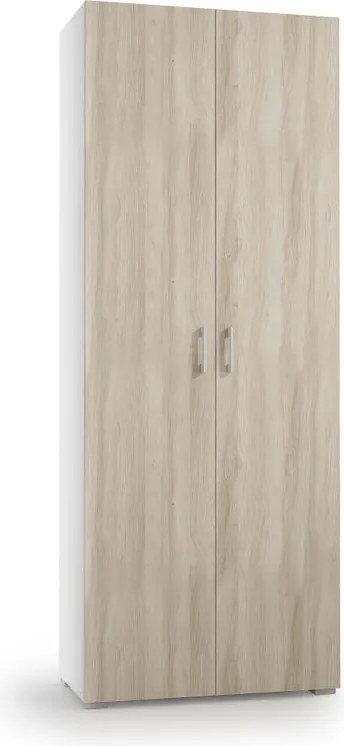Scarpiera TERRANEO mobile multiuso 2 ante apertura battente, L 73 x H 195 x P 35 cm 21 paia, bianco ante olmo
