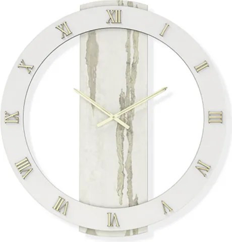 Orologio rotondo D80 cm in legno rivestito con parato e dettagli Oro TYLER