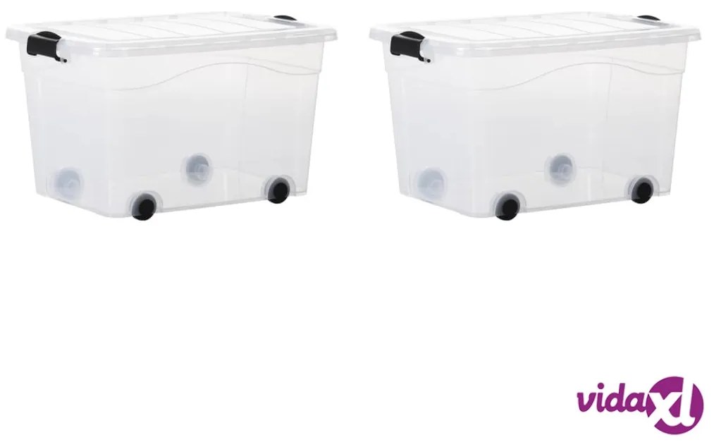 vidaXL Scatole Trasparenti Portaoggetti con Ruote e Coperchi 2 pz 60 L