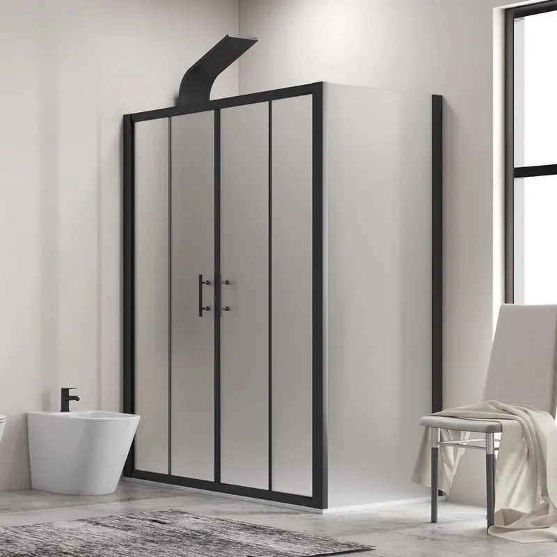 Kamalu - Box doccia 90x180 doppio scorrevole telaio nero vetro piumato | KFN6000SN