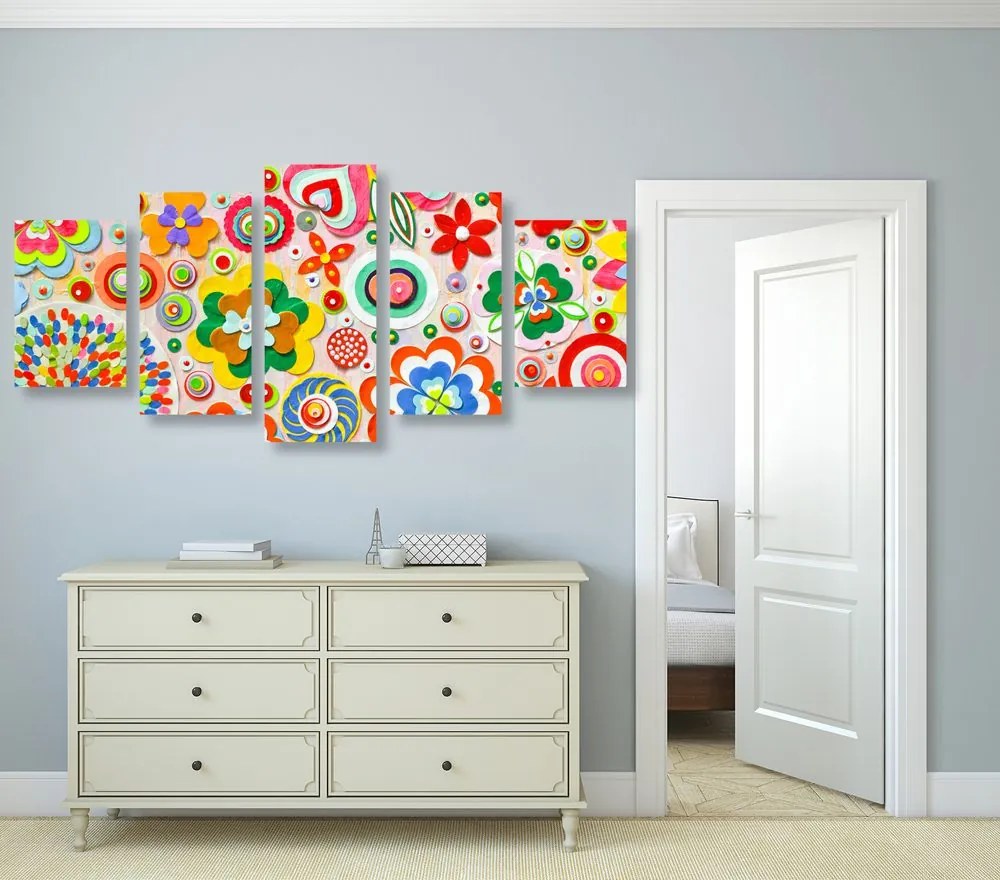 Quadri 5 pezzi – Astrazione di fiori
