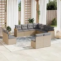 Set Divani da Giardino 11 pz con Cuscini Beige in Polyrattan 3258489