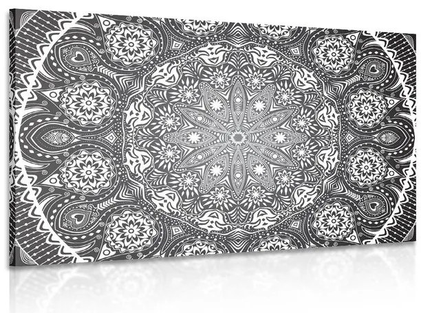 Stampa su tela – Mandala ornamentale con pizzo in bianco e nero