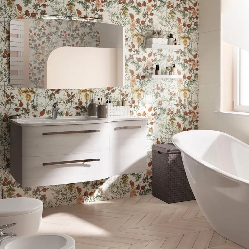 Mobile sottolavabo e lavabo Contea per vasca a sinistra rovere bianco L 117 x H 48 x P 49.5 cm