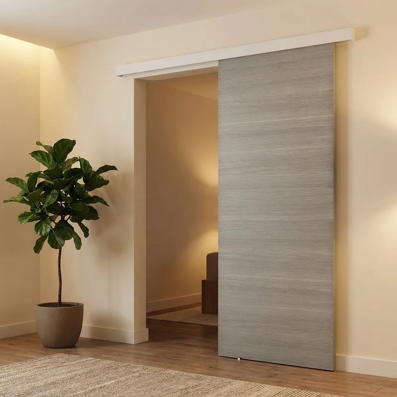 Porta scorrevole reversibile Cambridge in mdf rovere grigio, L 93 x H 212 cm, con binario Meli