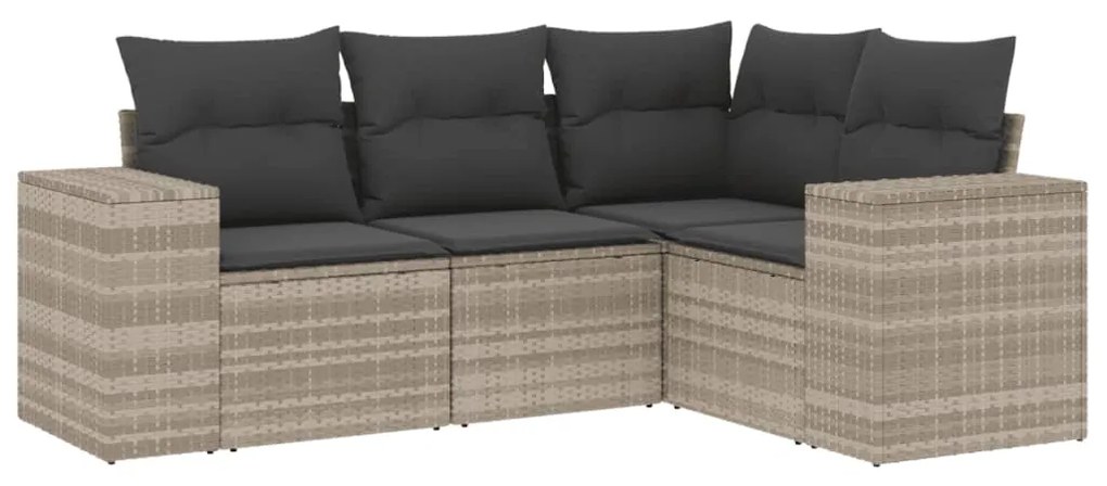 Set divano da giardino 4pz con cuscini grigio chiaro polyrattan