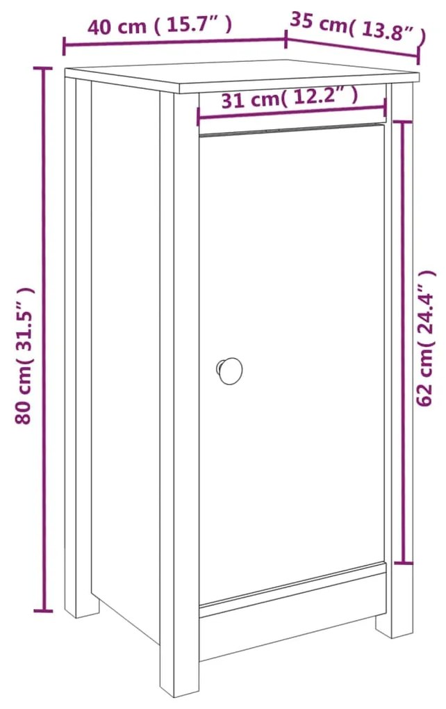 Credenza Nera 40x35x80 cm in Legno Massello di Pino