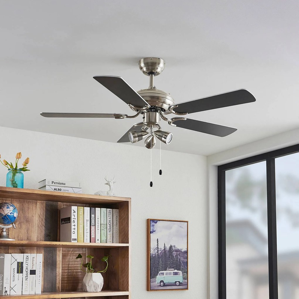 Ventilatore da soffitto Lindby con luce Anariki, silenzioso, argento