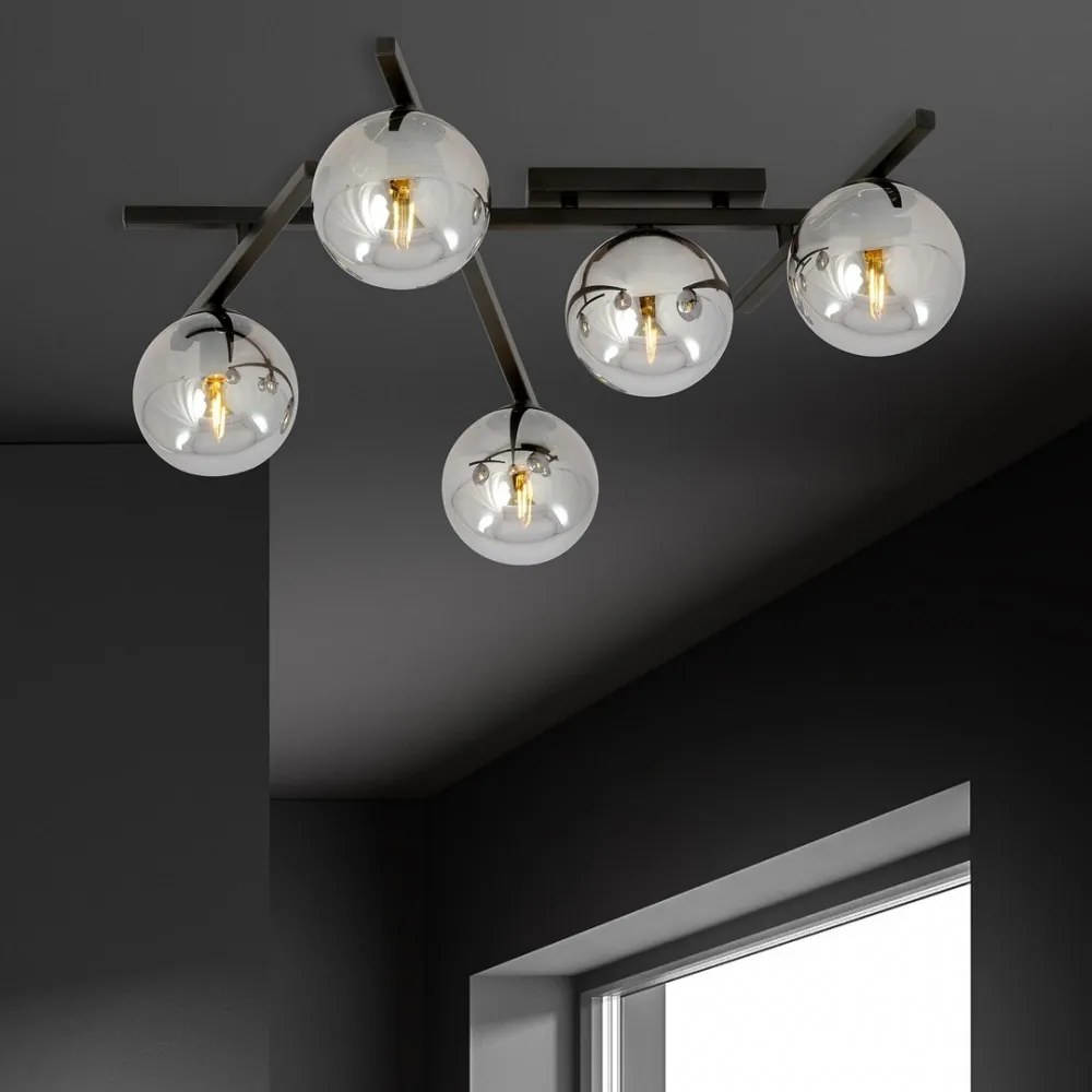 Lampadario da Soffitto in Acciaio e Vetro SMART 5 Nero 5xE14 Colore delle Sfere Grafite