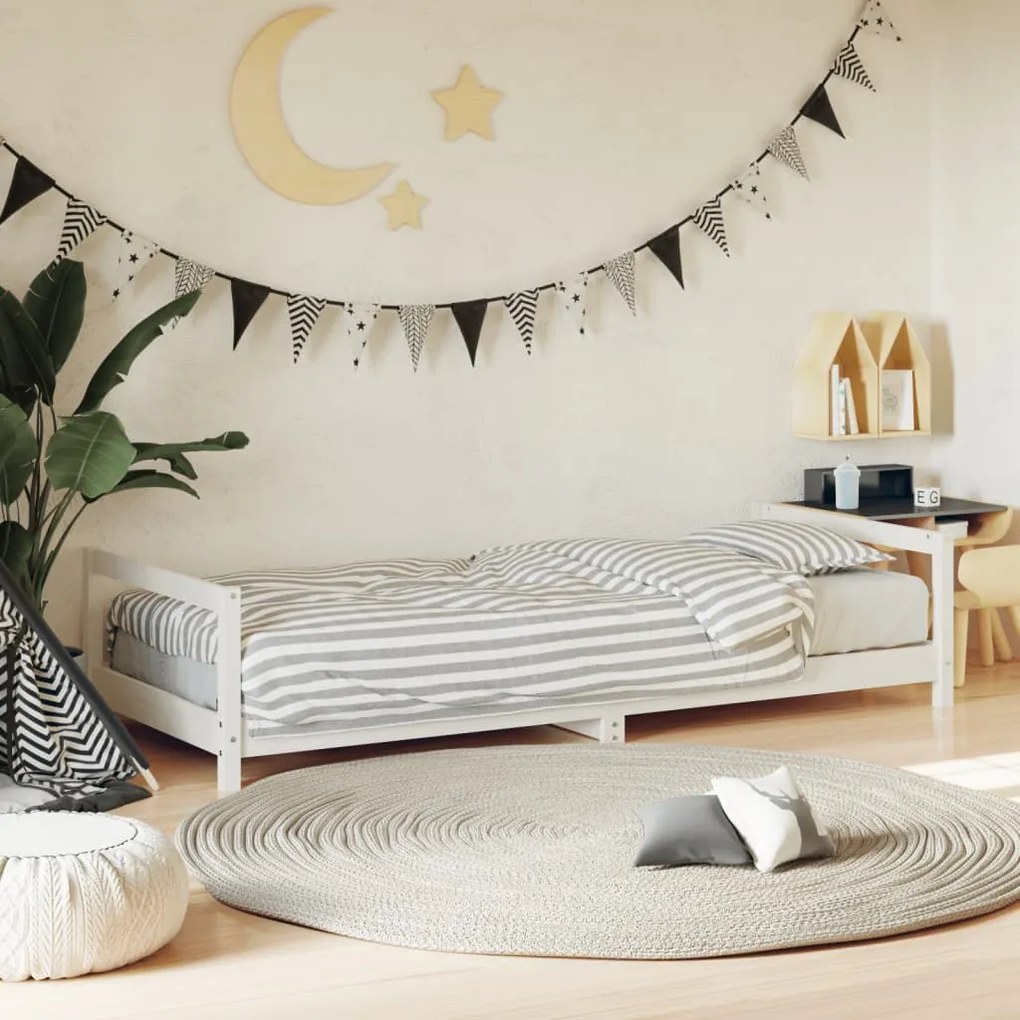 Giroletto Per Bambini Bianco 90x190cm İn Legno Massello Di Pino /