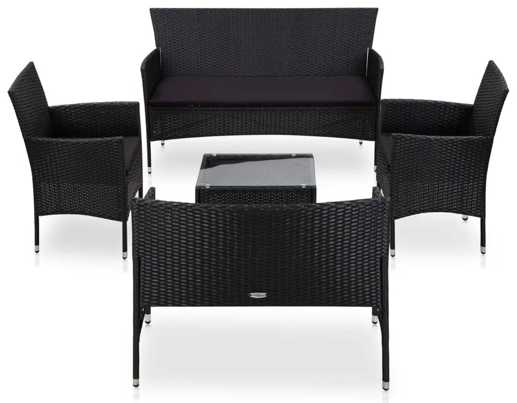 Set divani da giardino 5 pz con cuscini in polyrattan nero