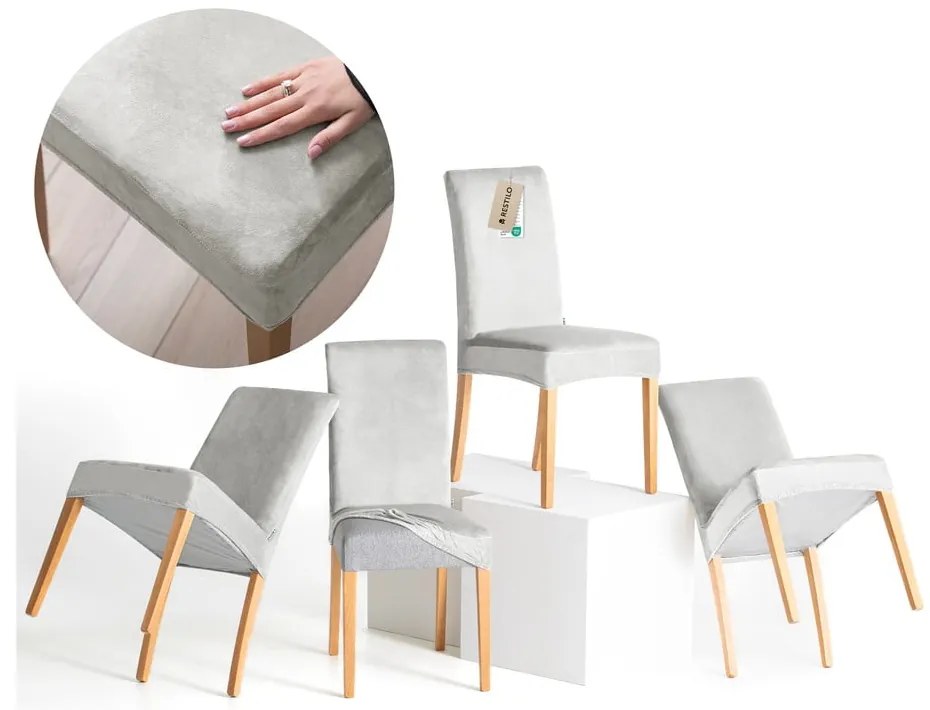 Set di coprisedia grigio chiaro con rivestimento elastico per sedie 4 pz 48 cm Sento – Restilo