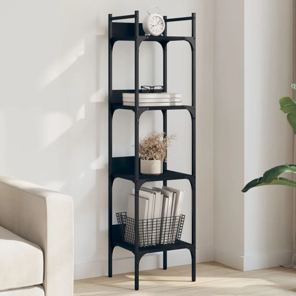 Libreria A 4 Ripiani Nera 35x30x138,5 Cm İn Legno Multistrato /