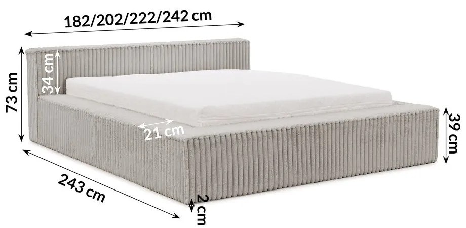 Letto matrimoniale imbottito grigio con contenitore e rete inclusi 160x200 cm Cloe – Ropez