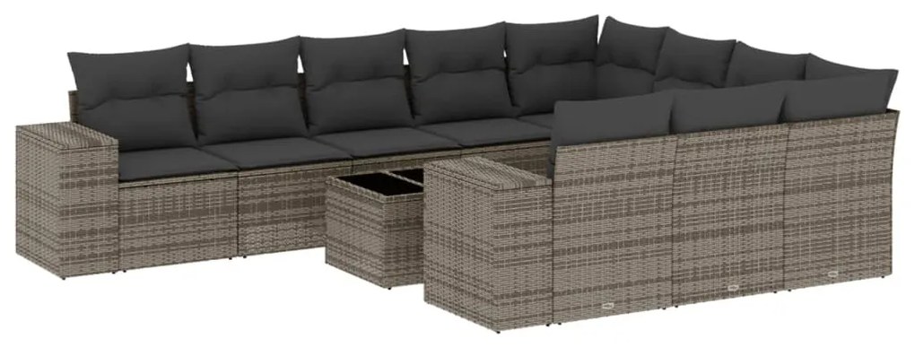 Set divani da giardino 11 pz con cuscini in polyrattan grigio