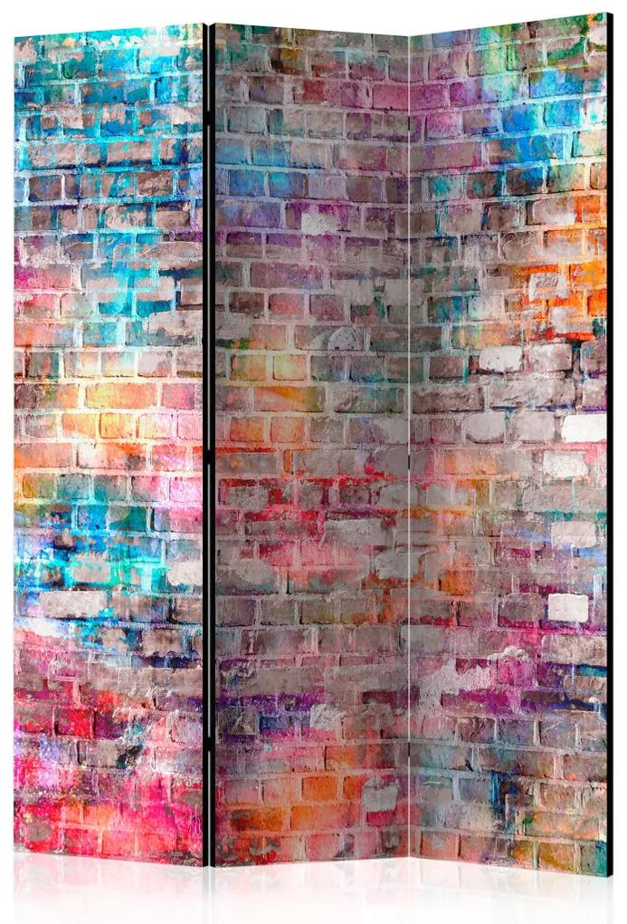 Paravento design Mattone colorato (3 pezzi) - composizione colorata, parete