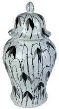 Vaso DKD Home Decor Porcellana Nero Bianco Orientale Foglia della pianta (22 x 22 x 42 cm)