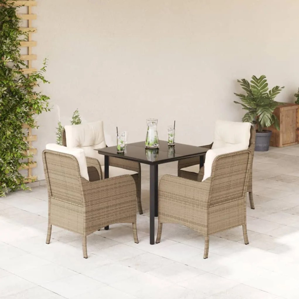 Set da pranzo da giardino 5 pz con cuscini beige in polyrattan