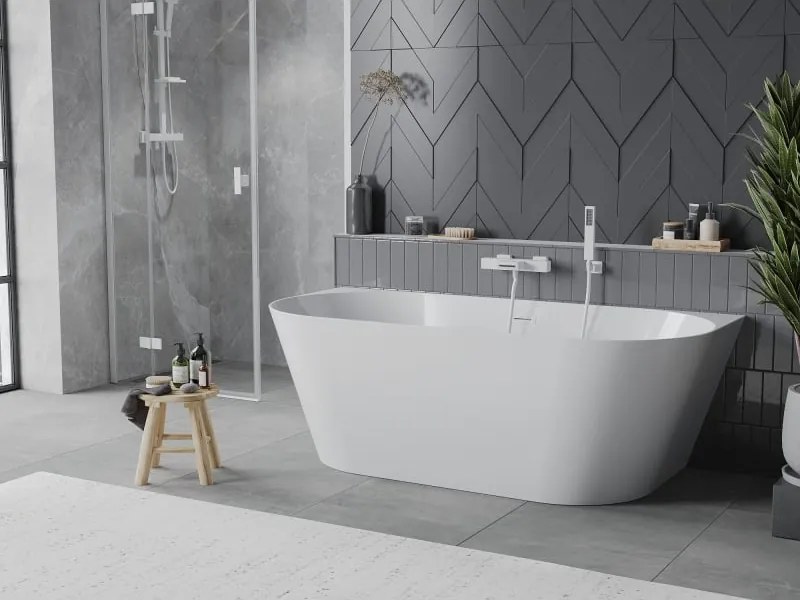Mexen Oval Slim vasca autoportante a parete 170 x 80 cm, bianca, troppo pieno bianco - 52661708000-20