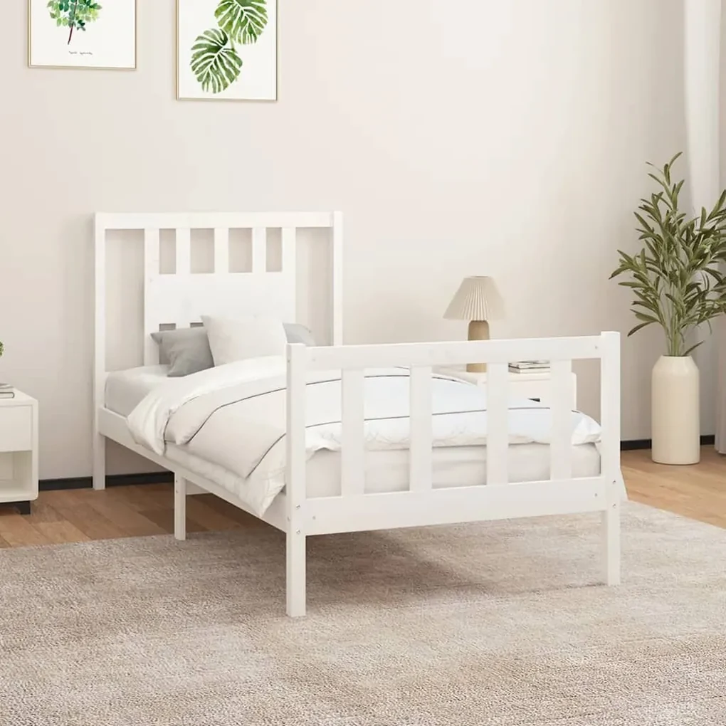 Giroletto con testiera bianco legno massello di pino 90x200 cm