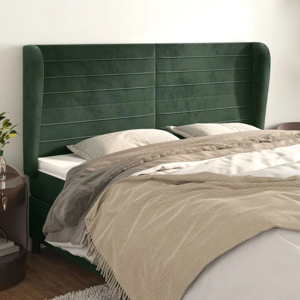 Testiera Ad Orecchio Verde Scuro 183x23x118/128cm İn Velluto /