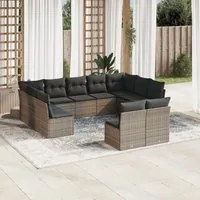 Set Divani da Giardino 11 pz con Cuscini in Polyrattan Grigio 3218350