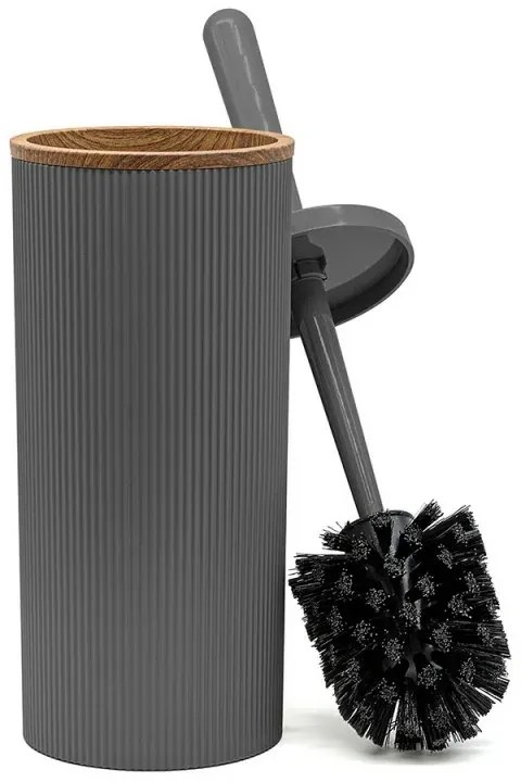 Set 2 pezzi Porta scopino e Pattumiera 5lt Grigio dettagli effetto legno Blob
