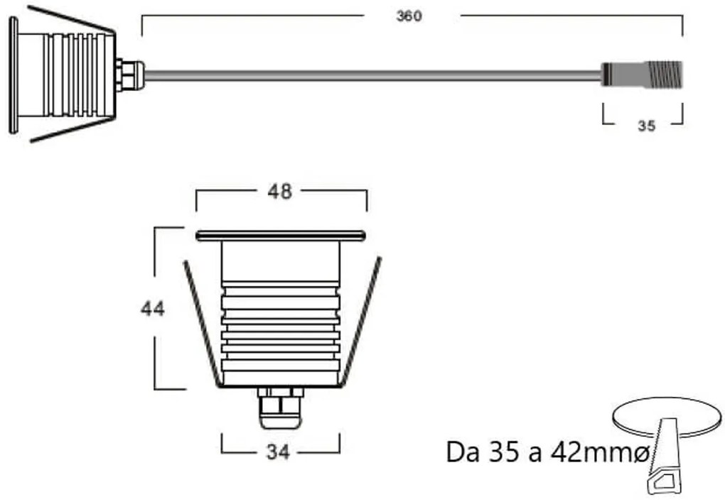 Faretto LED 3W IP68 per Piscine e Fontane Tondo Professional Colore Bianco Caldo 2.700K