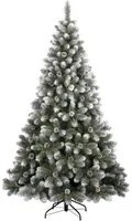 Albero di Natale Artificiale alto 150cm con 361 rami addobbato con punte innevate e pigne