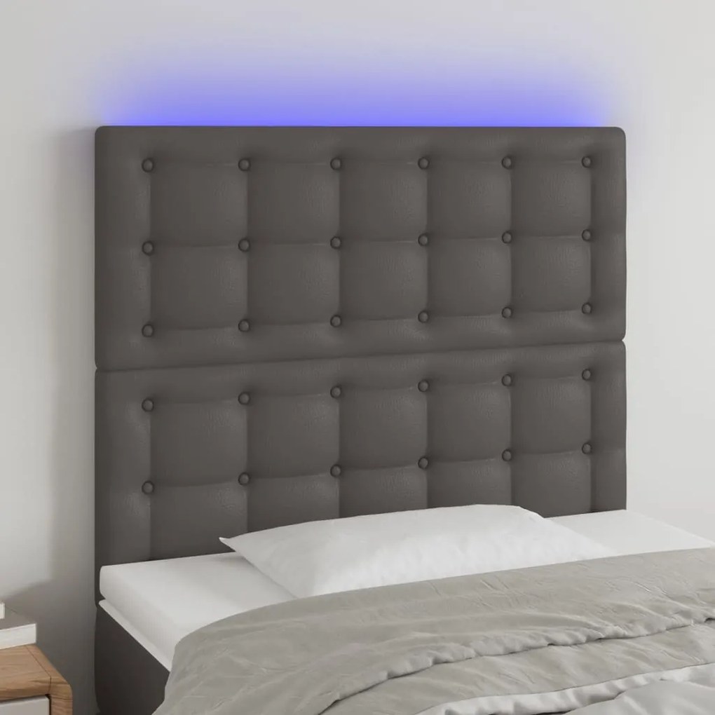 Testiera A Led Grigio 80x5x118/128 Cm İn Similpelle /