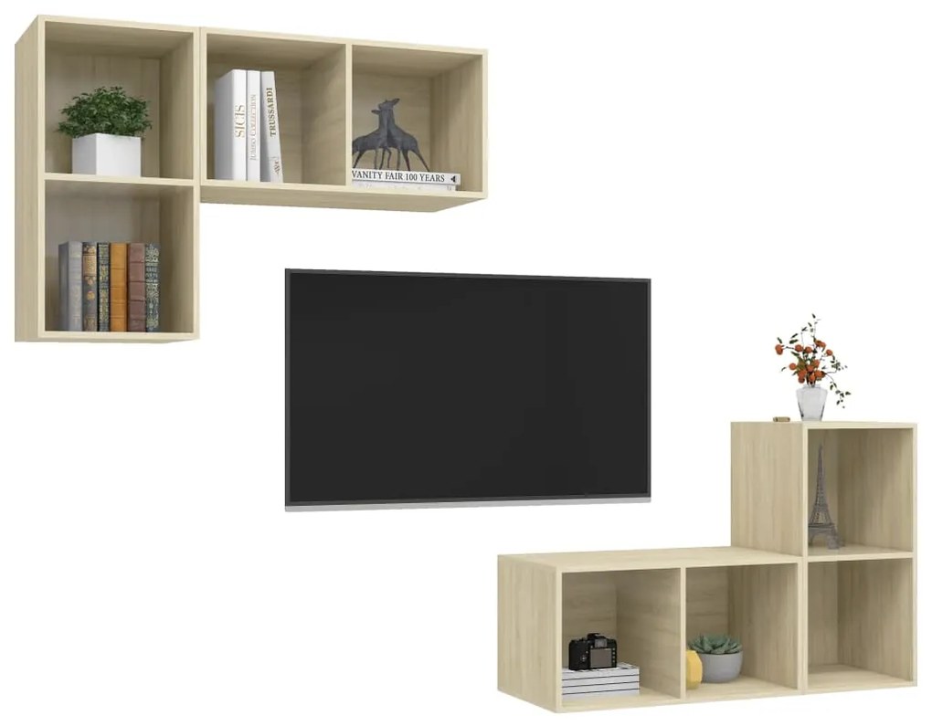 Mobile tv a parete 4 pz rovere sonoma in truciolato