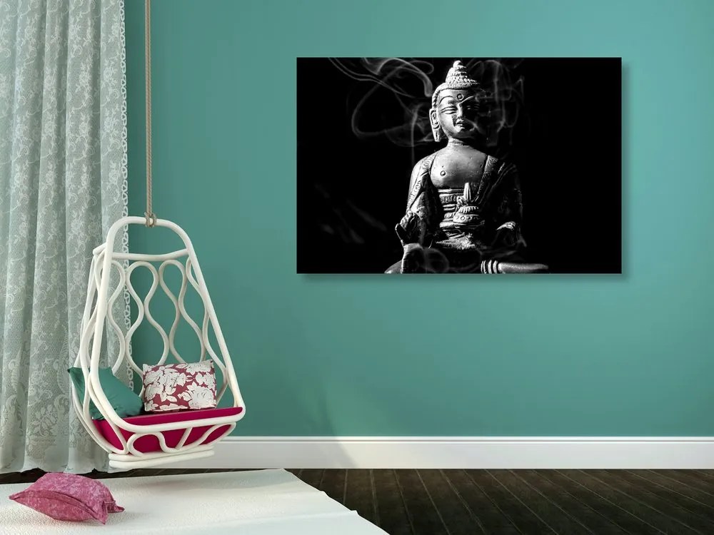 Stampa su tela – Statua del Buddha in bianco e nero