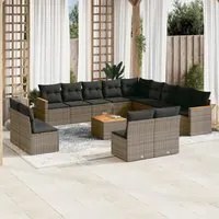 Set Divani da Giardino 14pz con Cuscini in Polyrattan Grigio 3226494