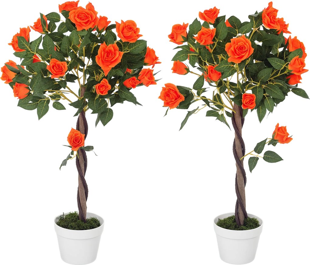 Set 2 Piante Artificiali Camelie con 21 Fiori per Interni con Vaso in PE Arancione...
