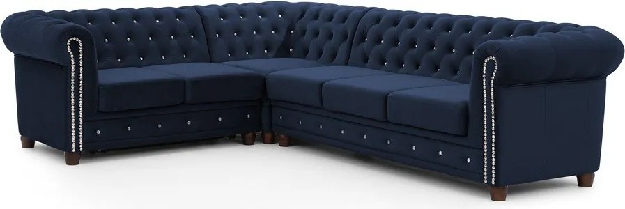 Divano angolare blu allungabile (con penisola a sinistra/a L) con rivestimento in velluto York Blik – Ropez