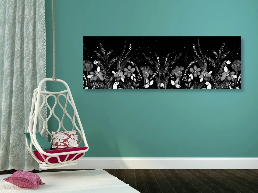 Quadro su tela – Con ornamento floreale in bianco e nero