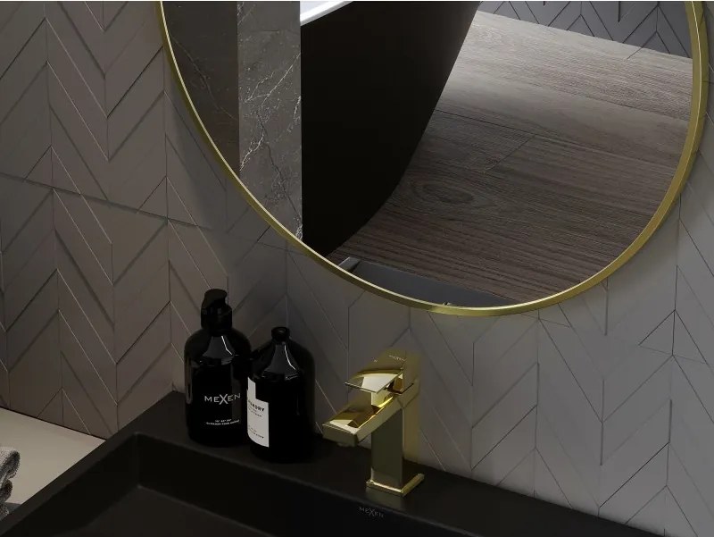 Mexen Loft specchio da bagno rotondo 40 cm, cornice oro spazzolato - 9850-040-040-000-50