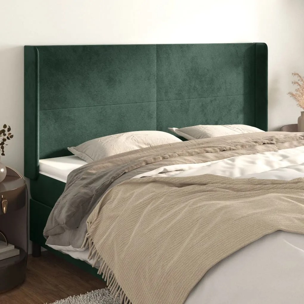 Testiera Ad Orecchio Verde Scuro 163x16x118/128 Cm İn Velluto /