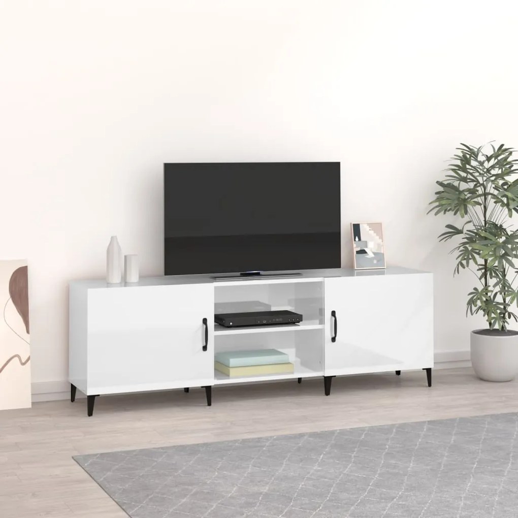 Mobile porta tv bianco lucido 150x30x50 cm in legno multistrato