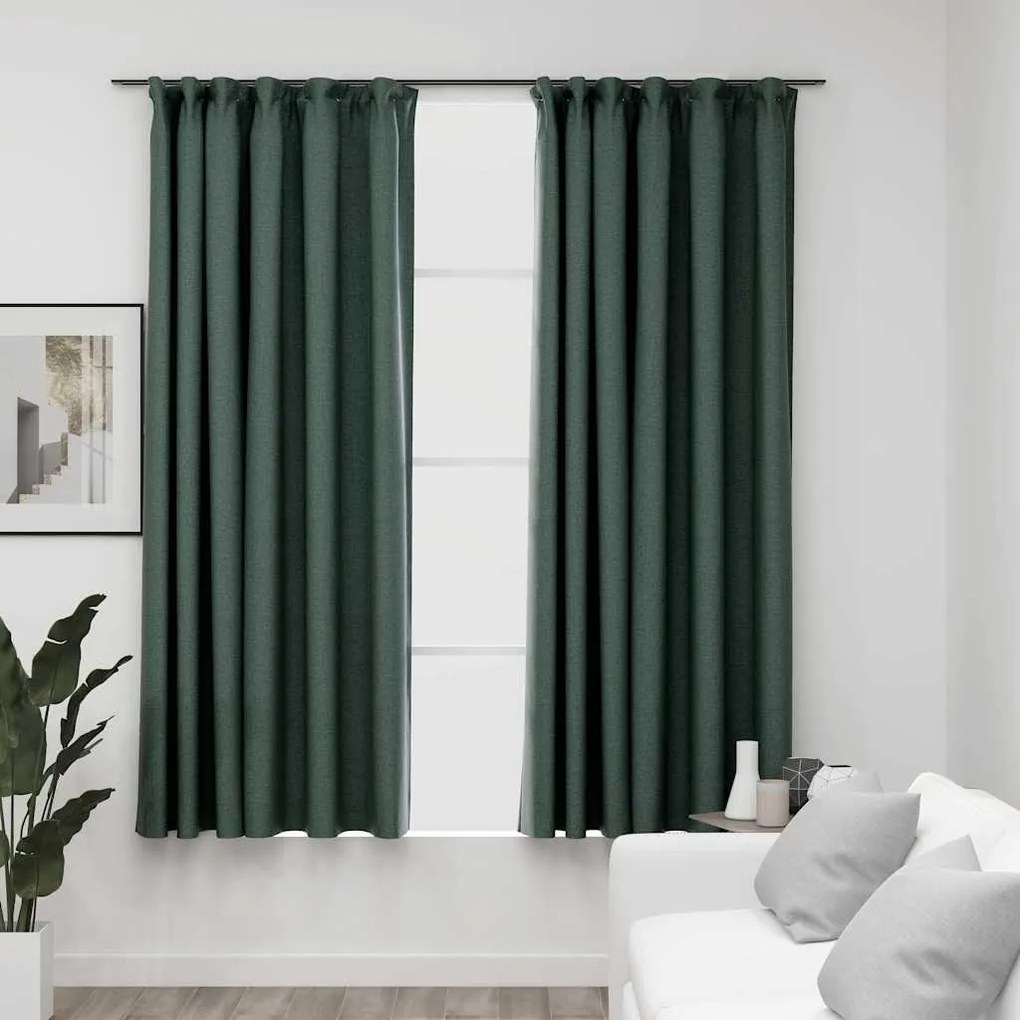 Tende Oscuranti Con Ganci Effetto Lino 2 Pz Verdi 140x175 Cm /