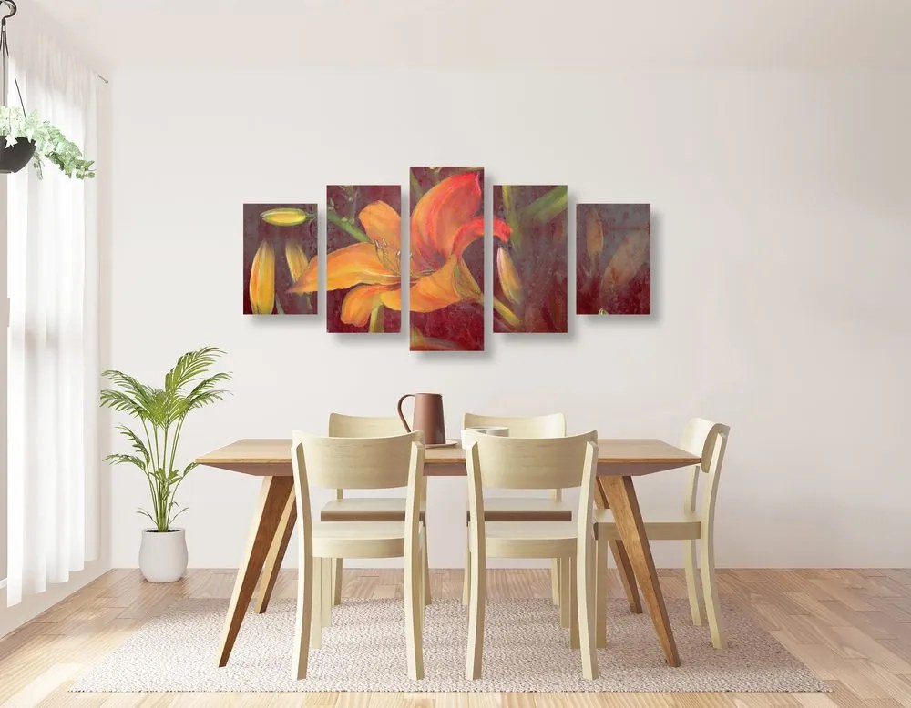 Quadri 5 pezzi – Fioritura del giglio arancione