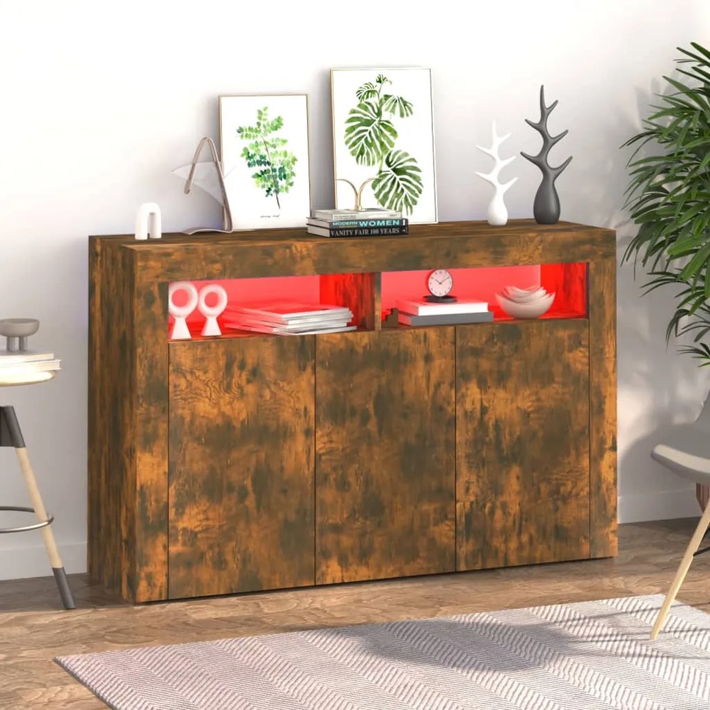 Credenza con luci led rovere fumo 115,5x30x75 cm