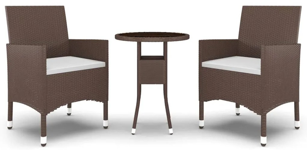 Set da pranzo per giardino 3 pz in polyrattan marrone